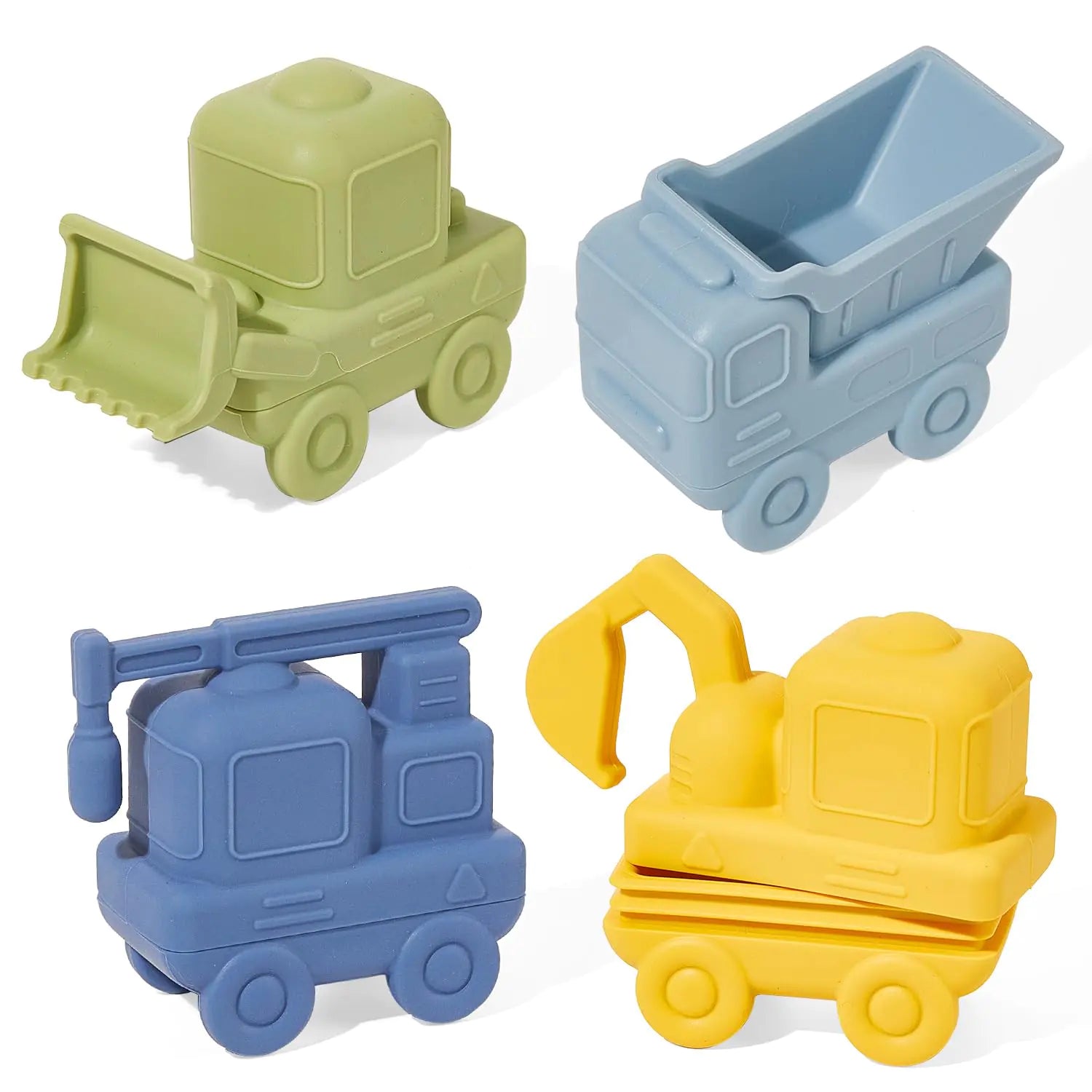 AMCHSURI Construction Bath Toys 4 Pack Food-Grade Silicone Cars Bath Toys for Babies 6-12 Months Mold Free Toddler Bath Toys for 2-4 Safe and Non Toxic Baby Bathtub Toy Dishwasher Safe BPA Free